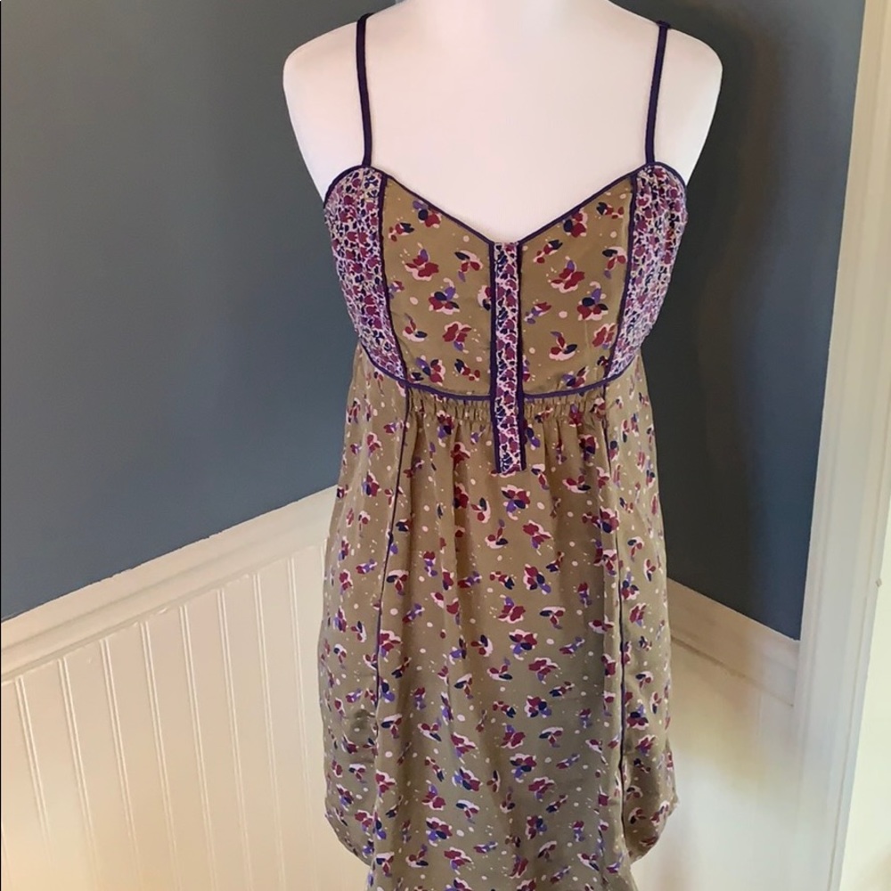 Ecote Urban Outfitters Olive Floral Boho Dress Med